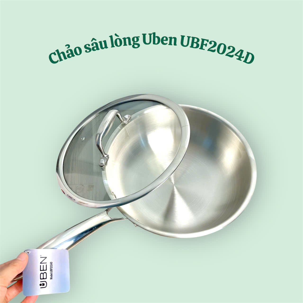 Chảo sâu lòng đúc inox 304 liền khối phi 24 UBF2024D
